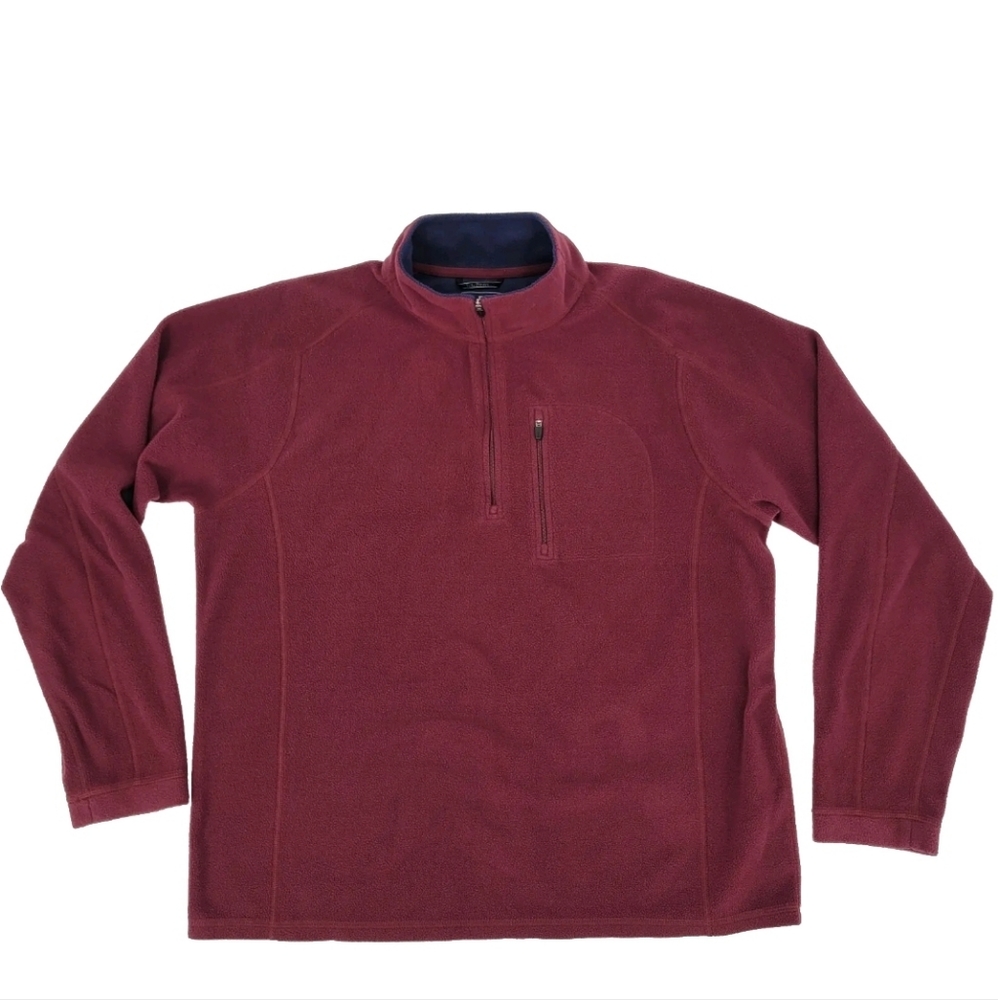 L.L. Bean 1/4 Zip Fleece Pullover Size Large Burgundy Blue Accent Mens Outdoor